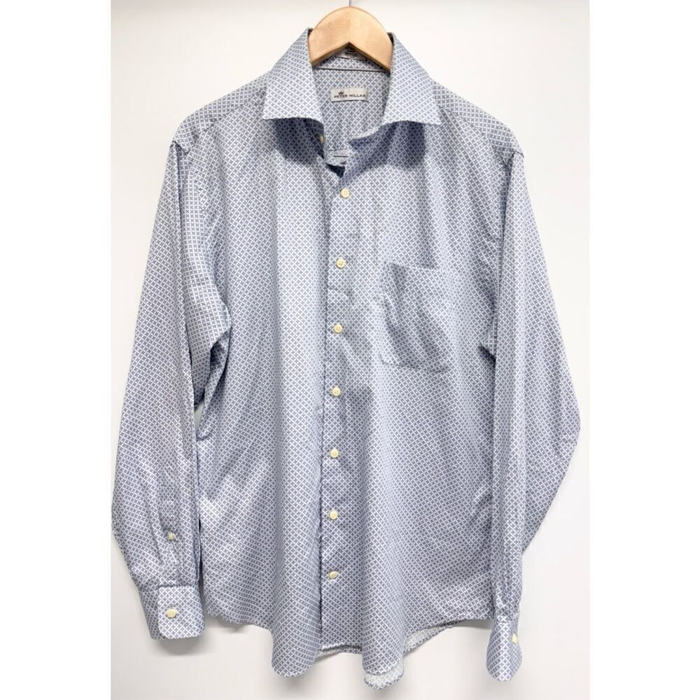 Peter Millar Button Down Shirt Long‎ Sleeve Size Large Blue 100% Cotton Casual